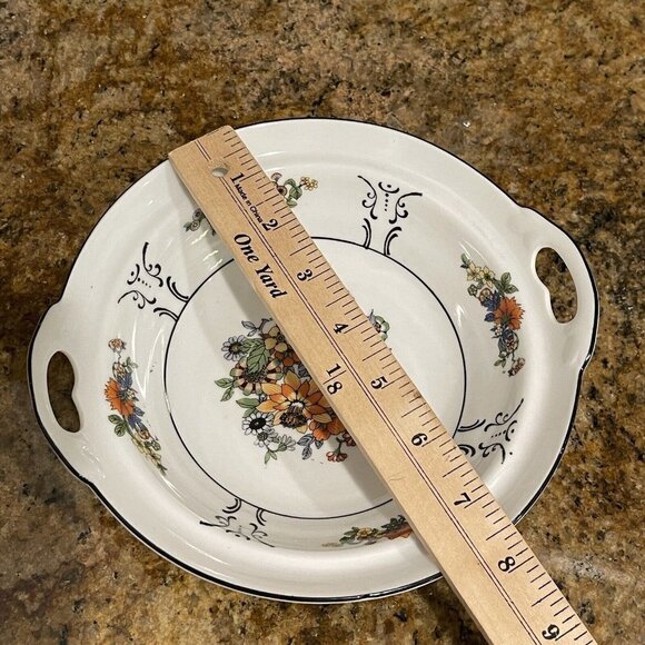 Celebrate Serving Bowl German Multicolor Flowers Side Handles Stamped 8.25" - Picture 7 of 10